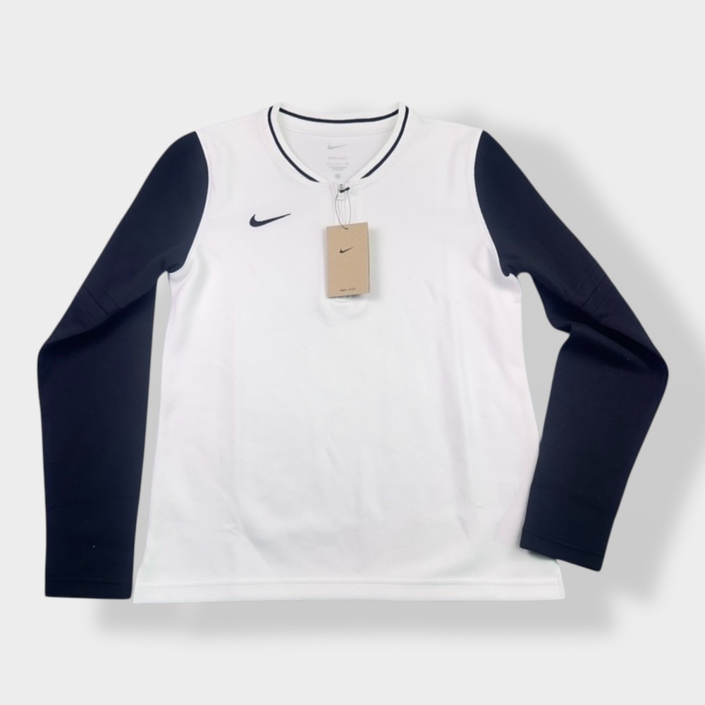 Nike Dri-FIT Women's Zip-Neck Long Sleeve Training Top White Navy NWT
